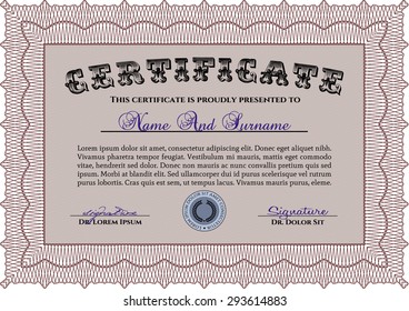Certificate template. With background. Detailed.Excellent design. 