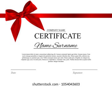 Certificate template Background with red bow. Award diploma design blank. Vector Illustration EPS10