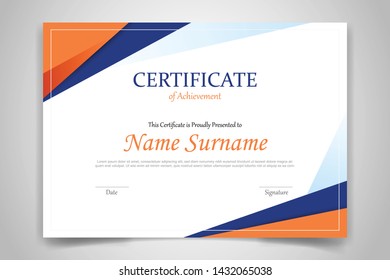 certificate template banner with polygonal geometric shape for print template with orange dark blue and white clean modern - vector