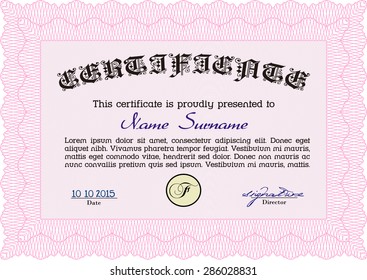 Certificate template. Beauty design. With great quality guilloche pattern. Detailed.
