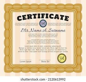 Certificate template.  Beauty design.  Printer friendly.  Customizable, Easy to edit and change colors.  Orange color.