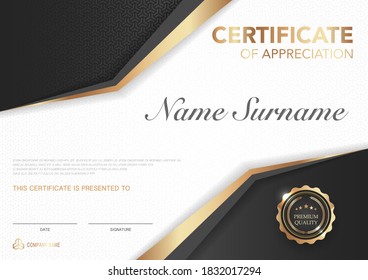 Certificate template black and gold with luxury style image. Diploma of geometric modern design. eps10 vector.