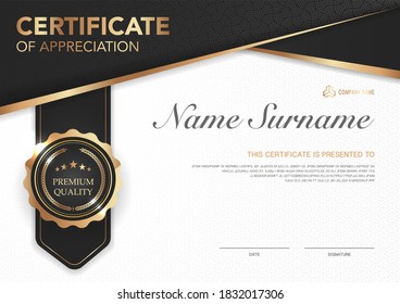 Certificate template black and gold with luxury style image. Diploma of geometric modern design. eps10 vector.