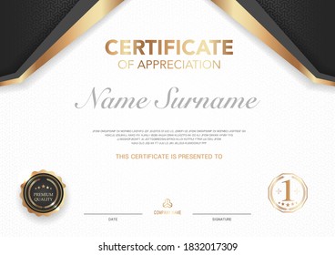 Certificate template black and gold with luxury style image. Diploma of geometric modern design. eps10 vector.