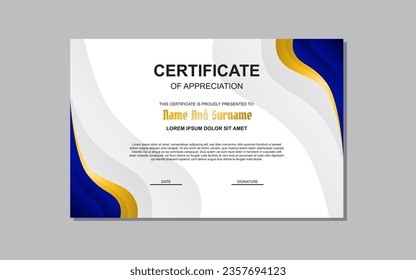 plantilla de certificado en color azul elegante estilo para premio.