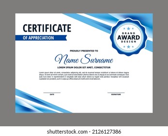 Certificate Template Blue Corner Element Design Stock Vector (Royalty ...