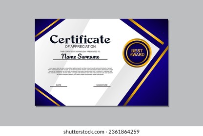  The "Certificate Template with a Blue and Gold Design" is an elegant and customizable design suitable for creating formal certificates or awards with a touch of sophistication.