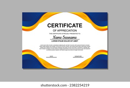 certificate template in blue and orange abstract style for appreciation of business, education. certificate design for appreciation.