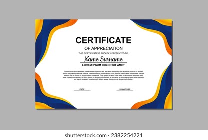 certificate template in blue and orange abstract style for appreciation of business, education. certificate design for appreciation.
