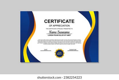 certificate template in blue and orange abstract style for appreciation of business, education. certificate design for appreciation.