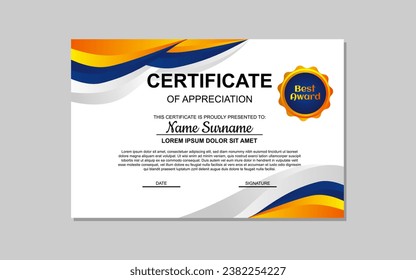 plantilla de certificado de estilo abstracto azul y anaranjado para apreciar los negocios, la educación. diseño de certificado para su apreciación.