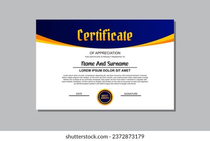 una plantilla de certificado con un diseño ondulado azul y naranja