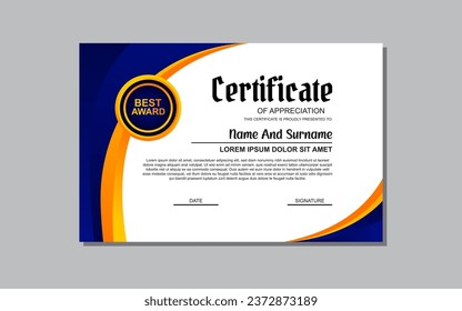 una plantilla de certificado con un diseño ondulado azul y naranja
