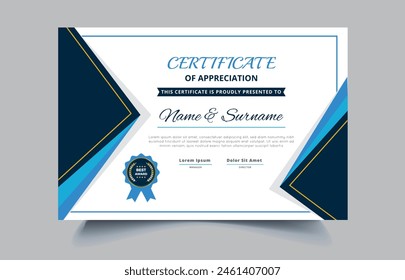 Certificate Template with Blue and Silver Color Variation for multipurpose use like Achievement, Diploma, Award, Graduation, Completion, Appreciation etc.