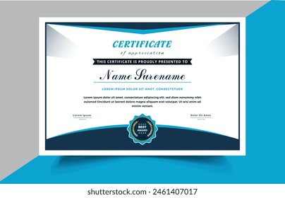 Certificate Template with Blue and Silver Color Variation for multipurpose use like Achievement, Diploma, Award, Graduation, Completion, Appreciation etc.