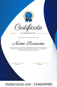 Certificate template blue wave curve with modern clean abstract geometric shapes texture border decoration. Suit for business award, education diploma, corporate honor and much more
