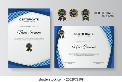 Certificate template in blue and white color. Abstract background vector illustration, business technology interface concept. Modern blue certificate template and border, for award, diploma