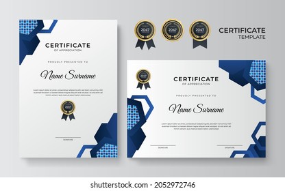 Certificate template in blue and white color. Abstract background vector illustration, business technology interface concept. Modern blue certificate template and border, for award, diploma