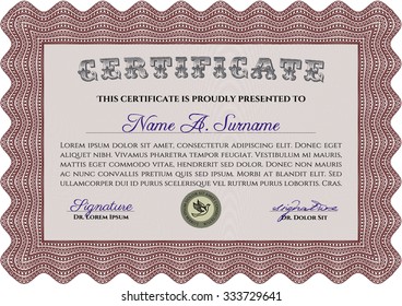 Certificate template. Border, frame.With guilloche pattern. Lovely design. 