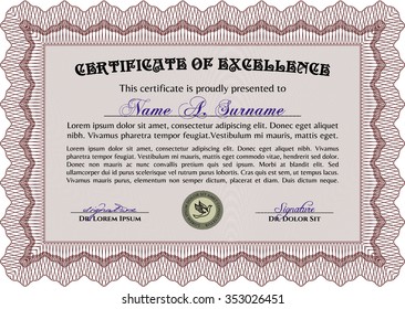 Certificate template. Border, frame.With linear background. Complex design. 