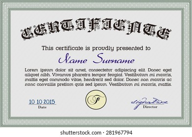 Certificate template. Border, frame.With quality background. Artistry design. 