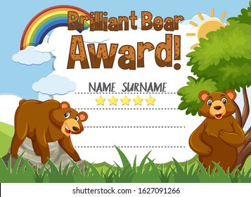 Zertifikatsvorlage für den Brillantbärpreis mit Bären auf Parkhintergrund