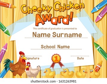 Certificate template for cheeky chicken award illustration