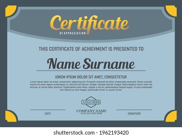 Certificate template in classic border line style, soft color background and old grey outline color