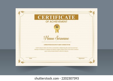 Certificate Template. clean modern award certificate design with a gold badge. Certificate border template with luxury and modern line pattern. Diploma Certificate vector template