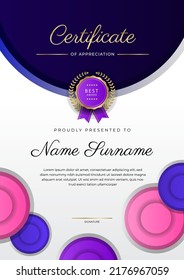 Certificate template with colorful abstract geometric border texture in A4 portrait size. Vector illustration for education diploma, business award certificate, event recognition template and more