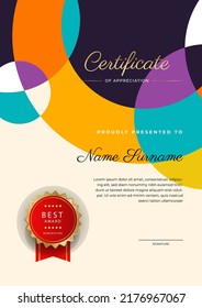 Certificate template with colorful abstract geometric border texture in A4 portrait size. Vector illustration for education diploma, business award certificate, event recognition template and more