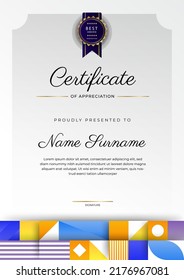 Certificate template with colorful abstract geometric border texture in A4 portrait size. Vector illustration for education diploma, business award certificate, event recognition template and more