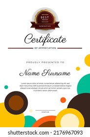 Certificate template with colorful abstract geometric border texture in A4 portrait size. Vector illustration for education diploma, business award certificate, event recognition template and more