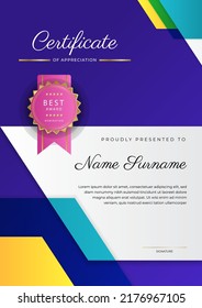 Certificate template with colorful abstract geometric border texture in A4 portrait size. Vector illustration for education diploma, business award certificate, event recognition template and more