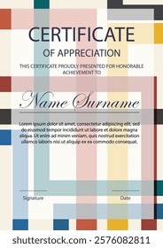 Certificate template. Colorful geometric diploma design. For flyer, poster, cover, business card, banner