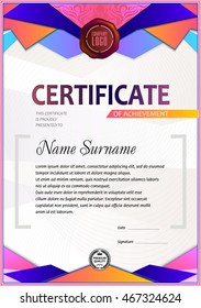 Certificate template, colorful polygonal elements, gradient and line texture on the background