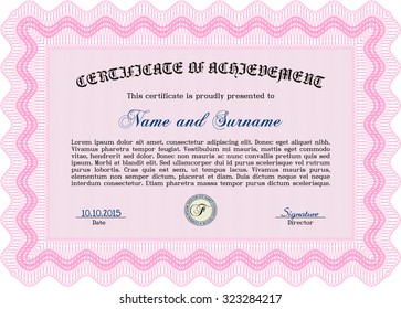 Certificate template. Cordial design. With complex background. Detailed.