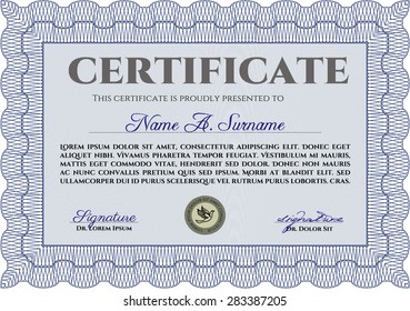 Certificate template. Cordial design. Diploma of completion.With background. 