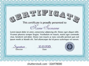 Certificate template. Customizable, Easy to edit and change colors.Elegant design. With guilloche pattern and background. 