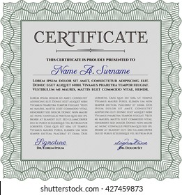 Plantilla de certificado. Personalizable, fácil de editar y cambiar los colores. Fácil de imprimir. Buen diseño. Color verde.