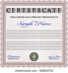 Certificate template. Customizable, Easy to edit and change colors. Easy to print. Nice design. Red color.