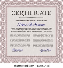 Certificate template. Customizable, Easy to edit and change colors. Nice design. Easy to print. Red color.