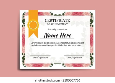 Certificate Template Dahlia Flower watercolor Digital hand drawn