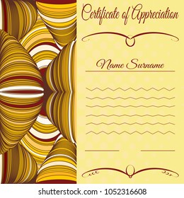 Certificate template with decorative luxury border and text. Vector illustration for design of an invitation, postcard, poster, flyer.