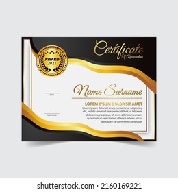 Certificate template design. Certificate of Achievement with a gold badge. Vector Templates