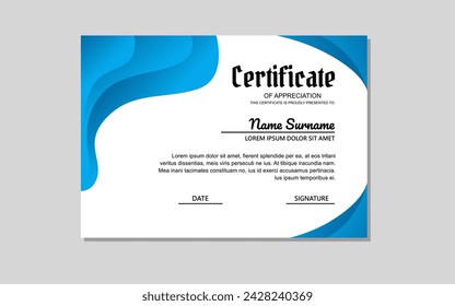 Diseño de plantilla de certificado en estilo abstracto azul para la educación y la apreciación empresarial