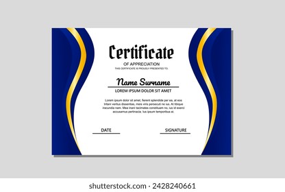 Diseño de plantilla de certificado en estilo abstracto azul para la educación y la apreciación empresarial