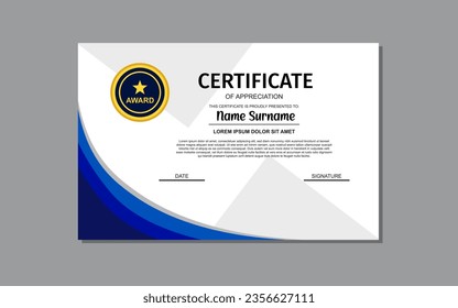 certificate template design in blue color.