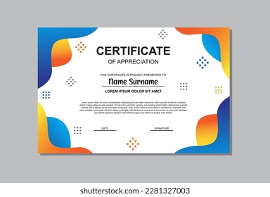 certificate template design in blue and orange colors.