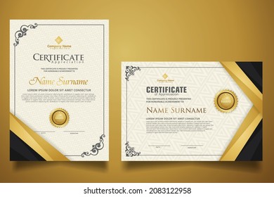 plantilla de certificado con marco clásico de diseño combina patrón moderno, diploma, ilustración vectorial